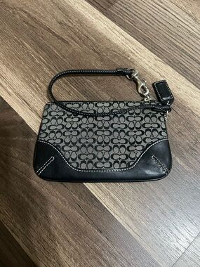 Coach Signature Monogram Wristlet Pouch in Black and Gray
